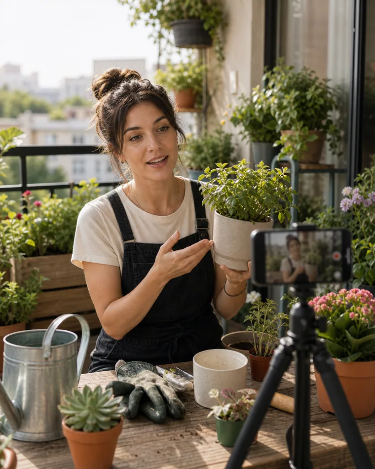 Creadora grabando un tutorial de plantas
