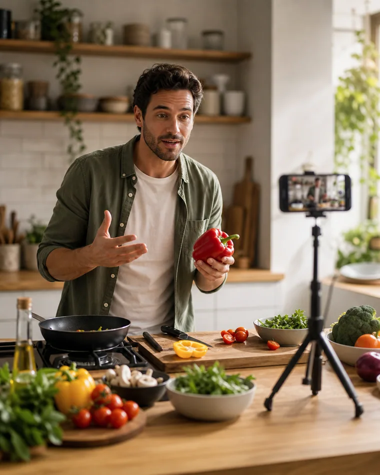 Creadora grabando un tutorial de cocina