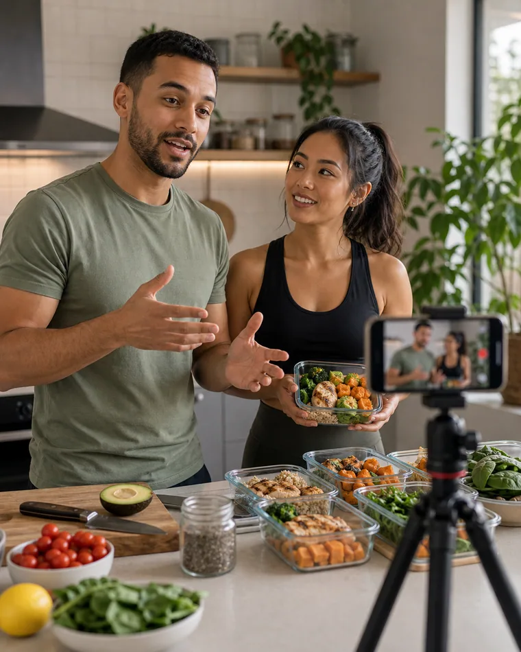 Creadores grabando un tutorial de preparación de comidas
