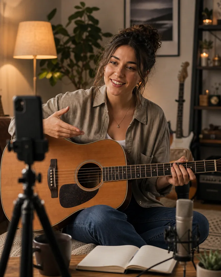 Música grabando una clase de guitarra