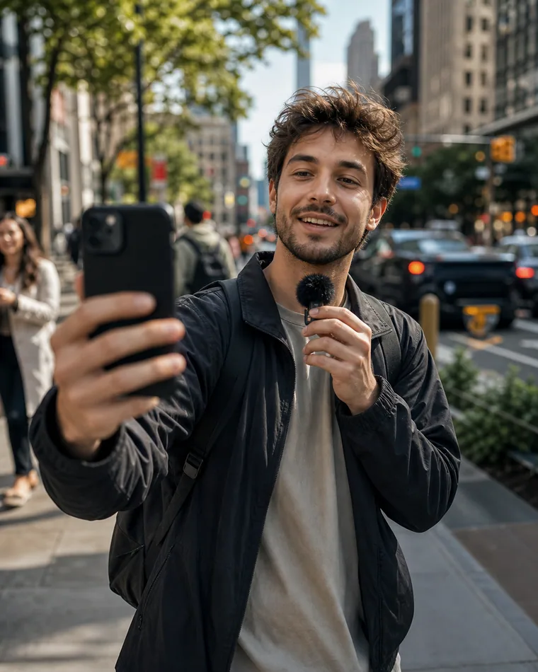 Creador grabando contenido en la calle