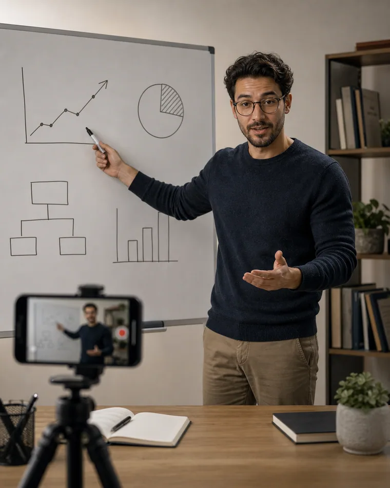 Docente grabando una explicación con tablero