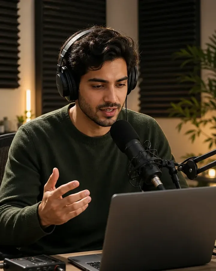 Persona grabando voz limpia en un estudio tranquilo